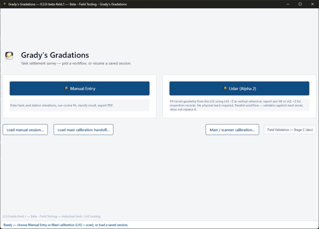 Grady's Gradations app front page