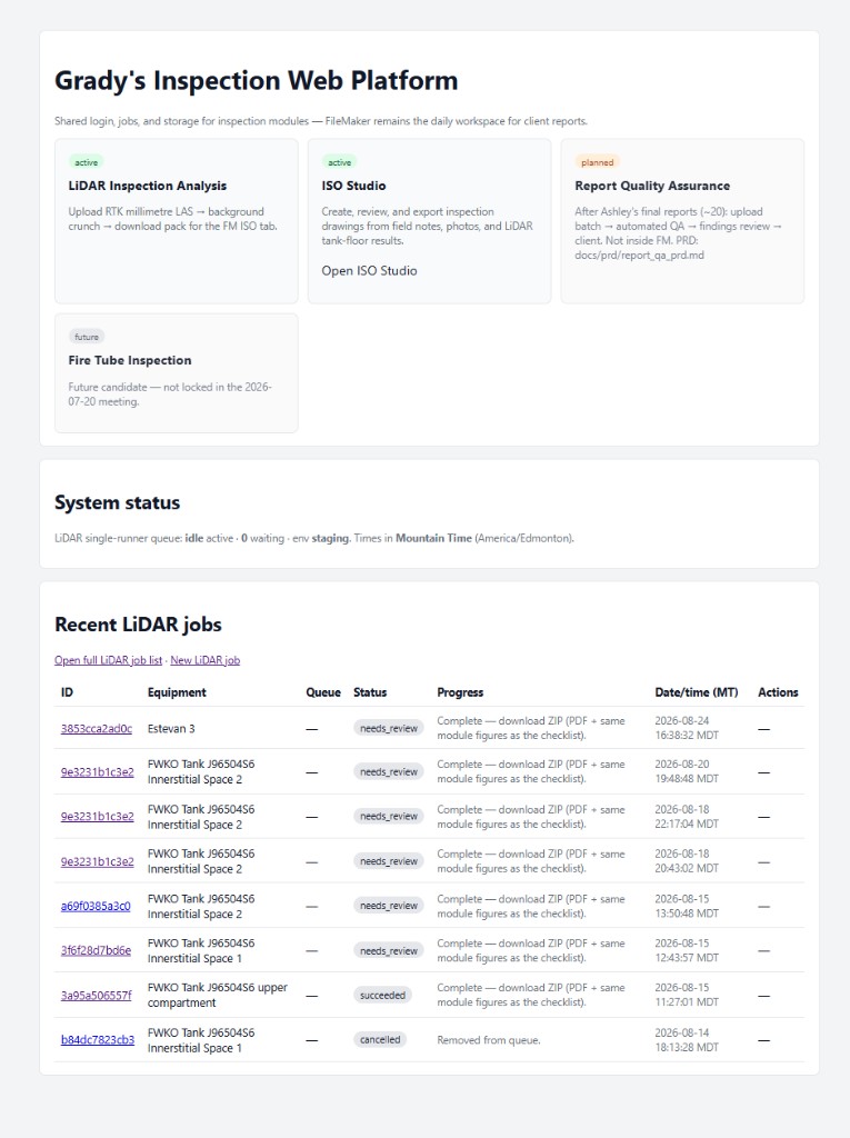 Grady Inspection web platform dashboard